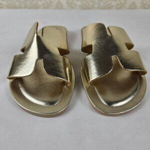 Ouye Size 38 Gold Leather Slides Slip On Sandals Glam Casual Summer Feminine